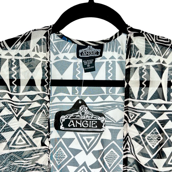 Angie NWT Aztec Print Fringe Kimono Medium Sheer Colorful Southwest Boho Flowy - Picture 12 of 16